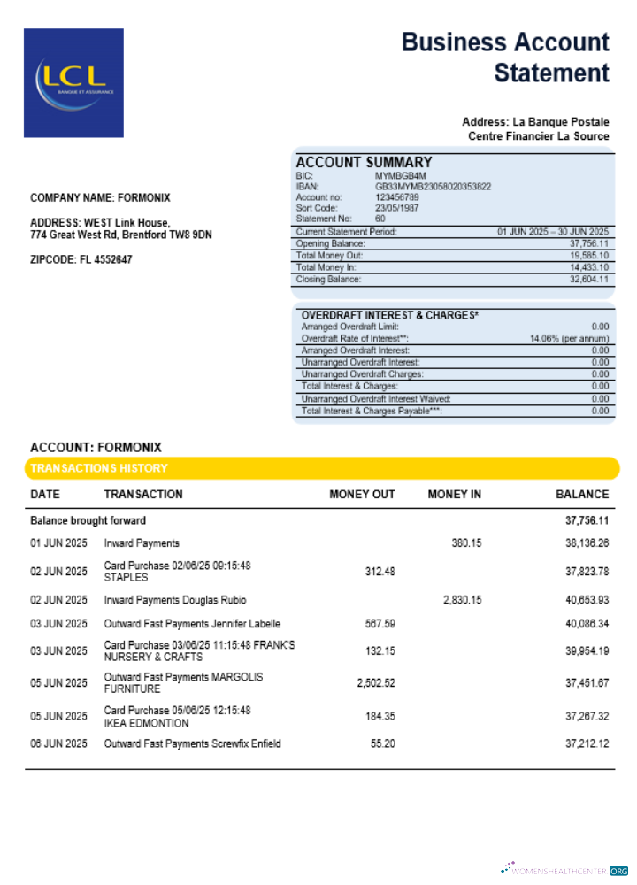 Download Centre National des Chèques Postaux company statement Word and PDF format Photoshop template